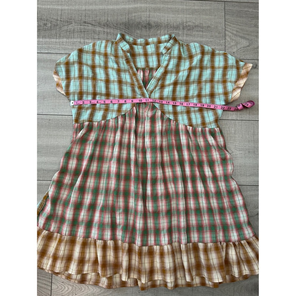 Patchwork Plaid Babydoll Dress Cottagecore Lagenlook Oversized Tunic Medium - Picture 5 of 9
